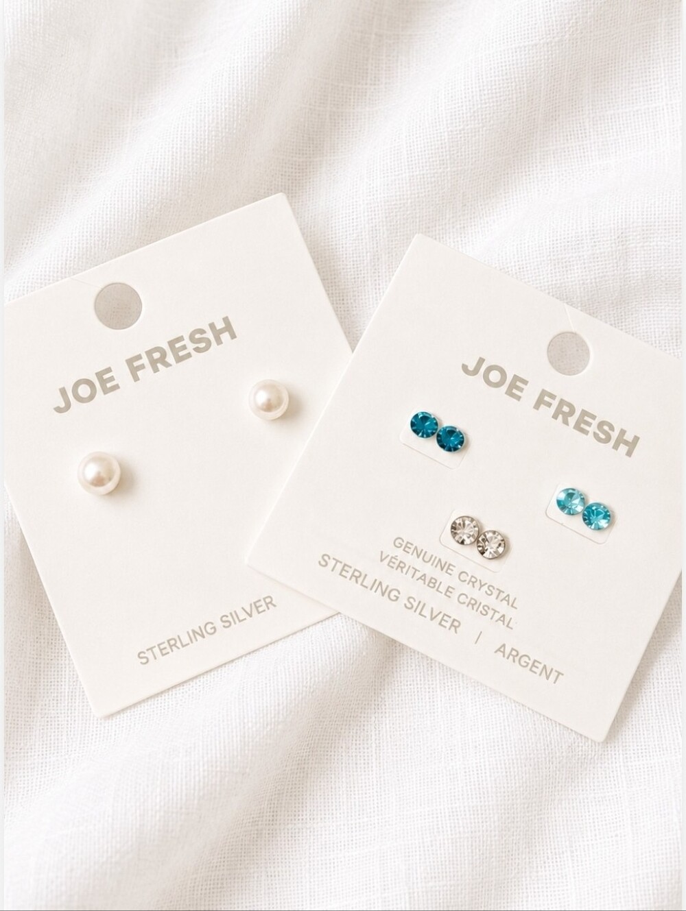 Sterling Silver Earrings - Studs - 4 Pairs - Silver, Blue Crystal, Pearl Jewelry